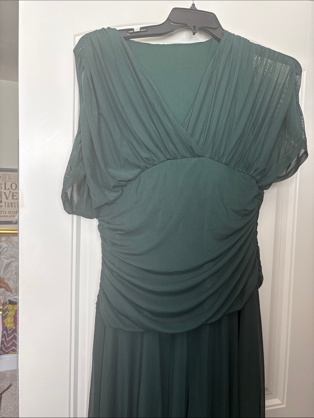 Elegant Forest Green Maxi Dress with V-Neck Draping